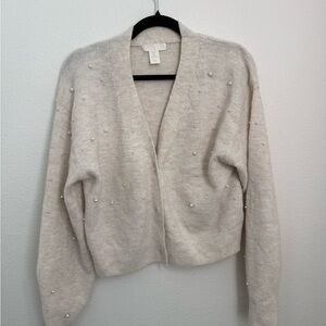 Women's Cream Sweater with Pearl Accents